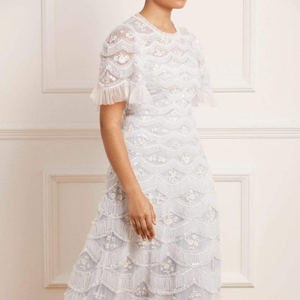 Needle & Thread White/Blue Dress "Lunette Blossom Ankle Gown"